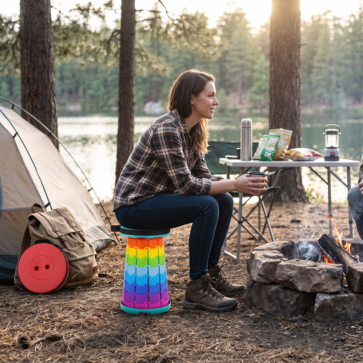 Folding Camp Stool in use