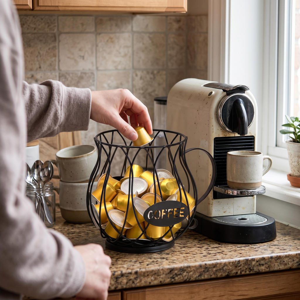 Coffee Pod Holder in use
