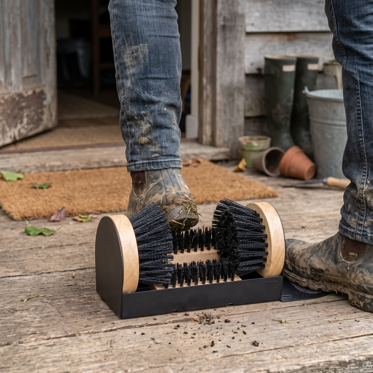 Outdoor Shoe Brush in use