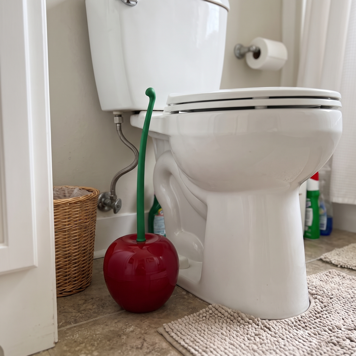 Cherry Toilet Brush Set in use