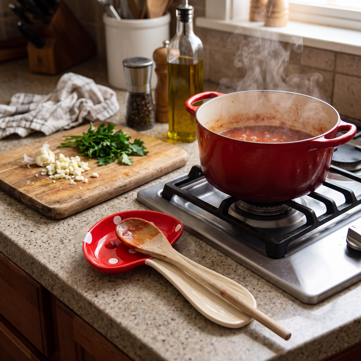 Mushroom Spoon Rest in use