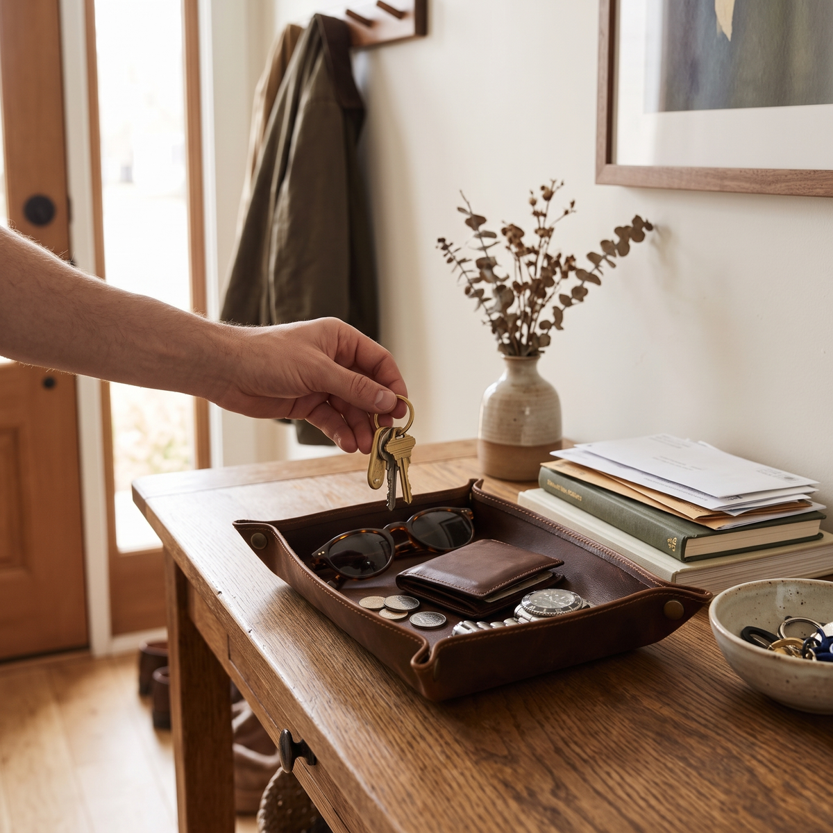 Leather Catchall Tray in use