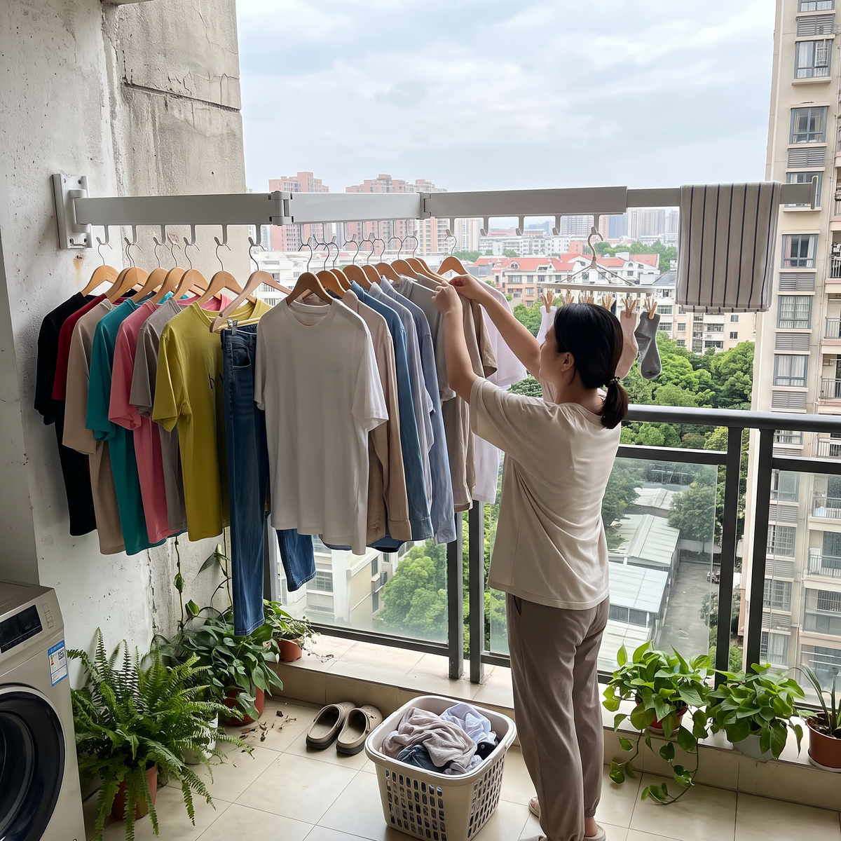 Retractable Laundry Hanger in use
