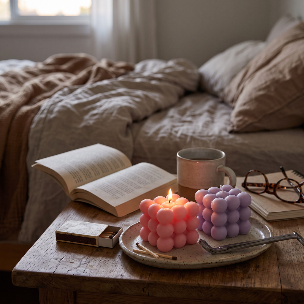 Aroma Cube Candle in use