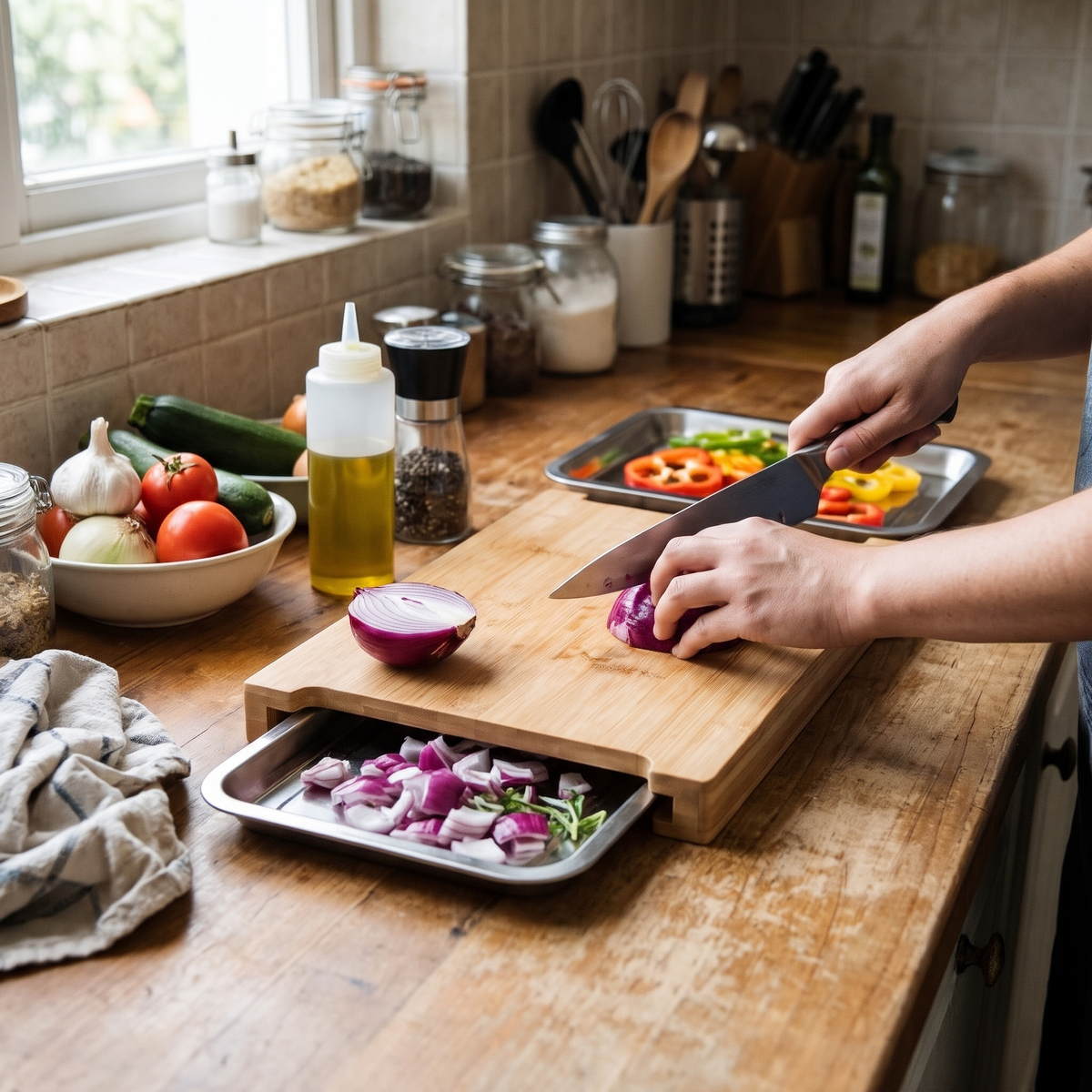 Drawer Cutting Board in use
