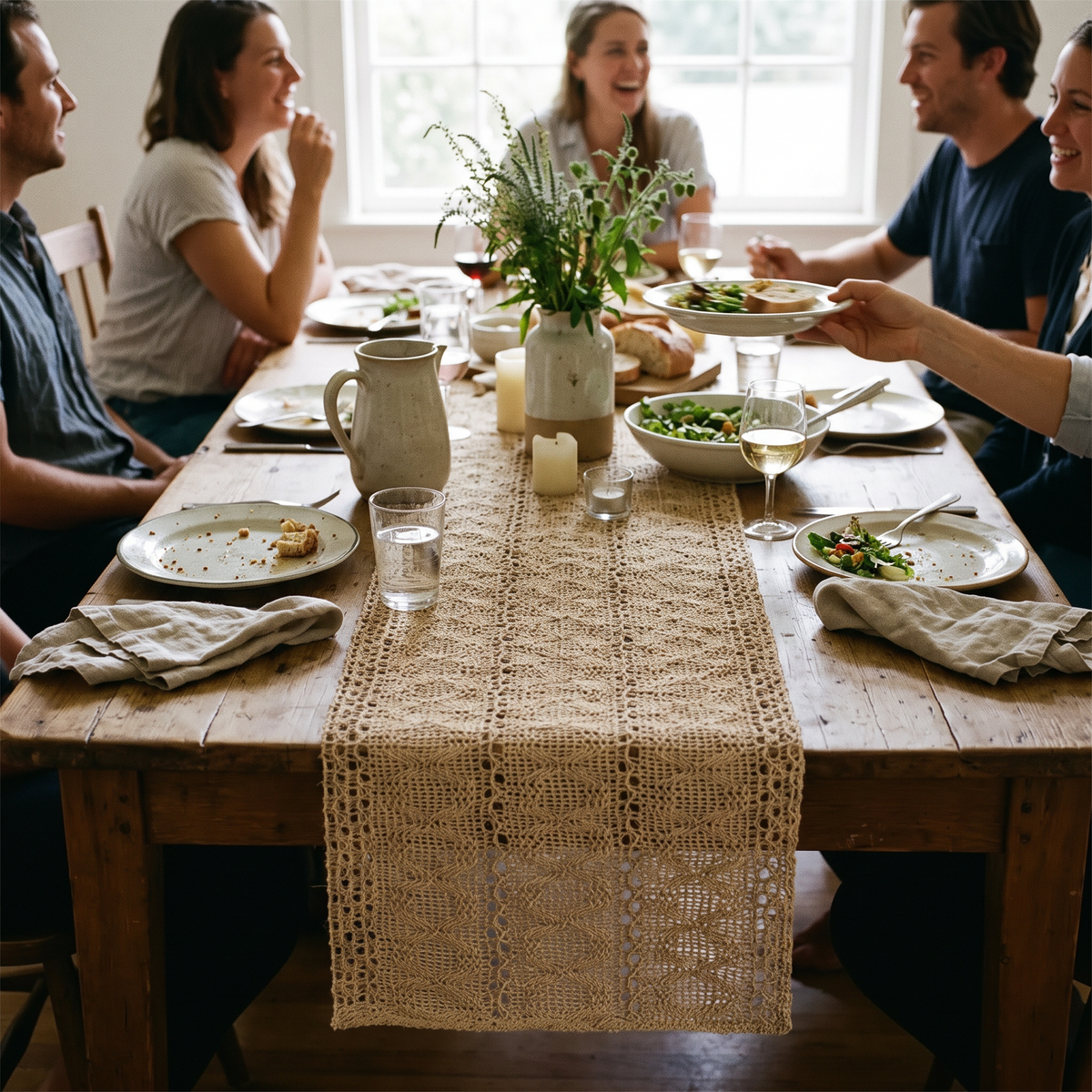 Macrame Table Runner in use