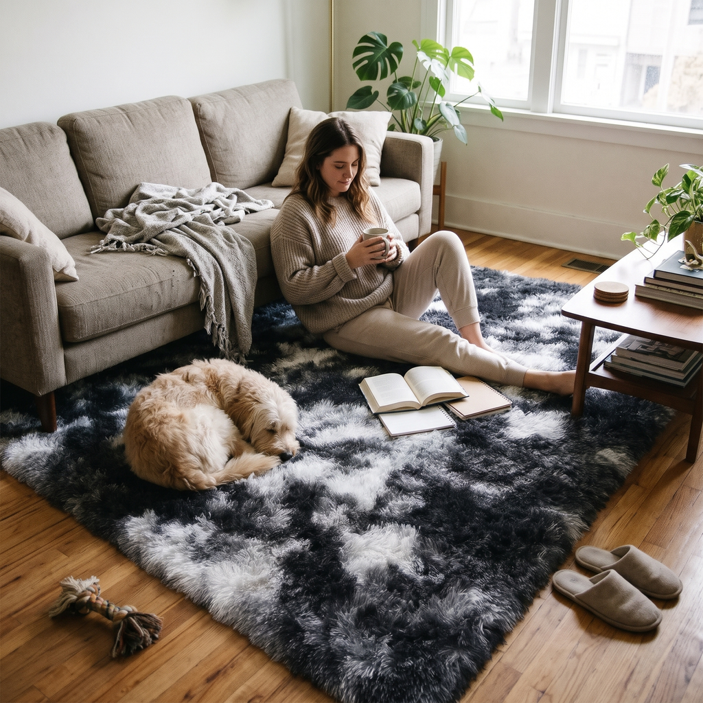 Nordic Fluffy Area Rug in use