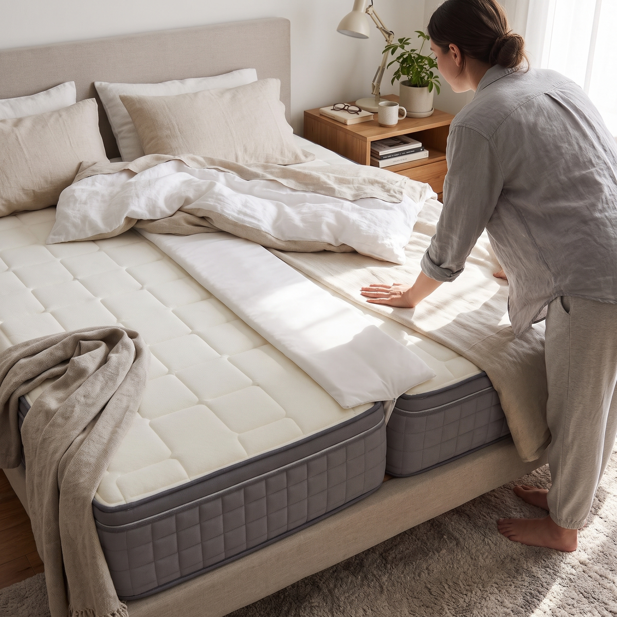 Extra Wide Bed Bridge Mattress Connector in use