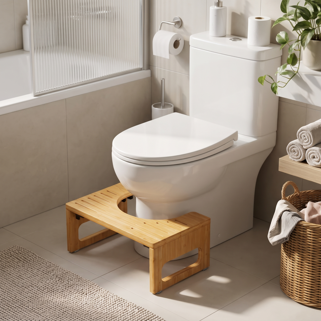 Bamboo Foldable Toilet Stool in use