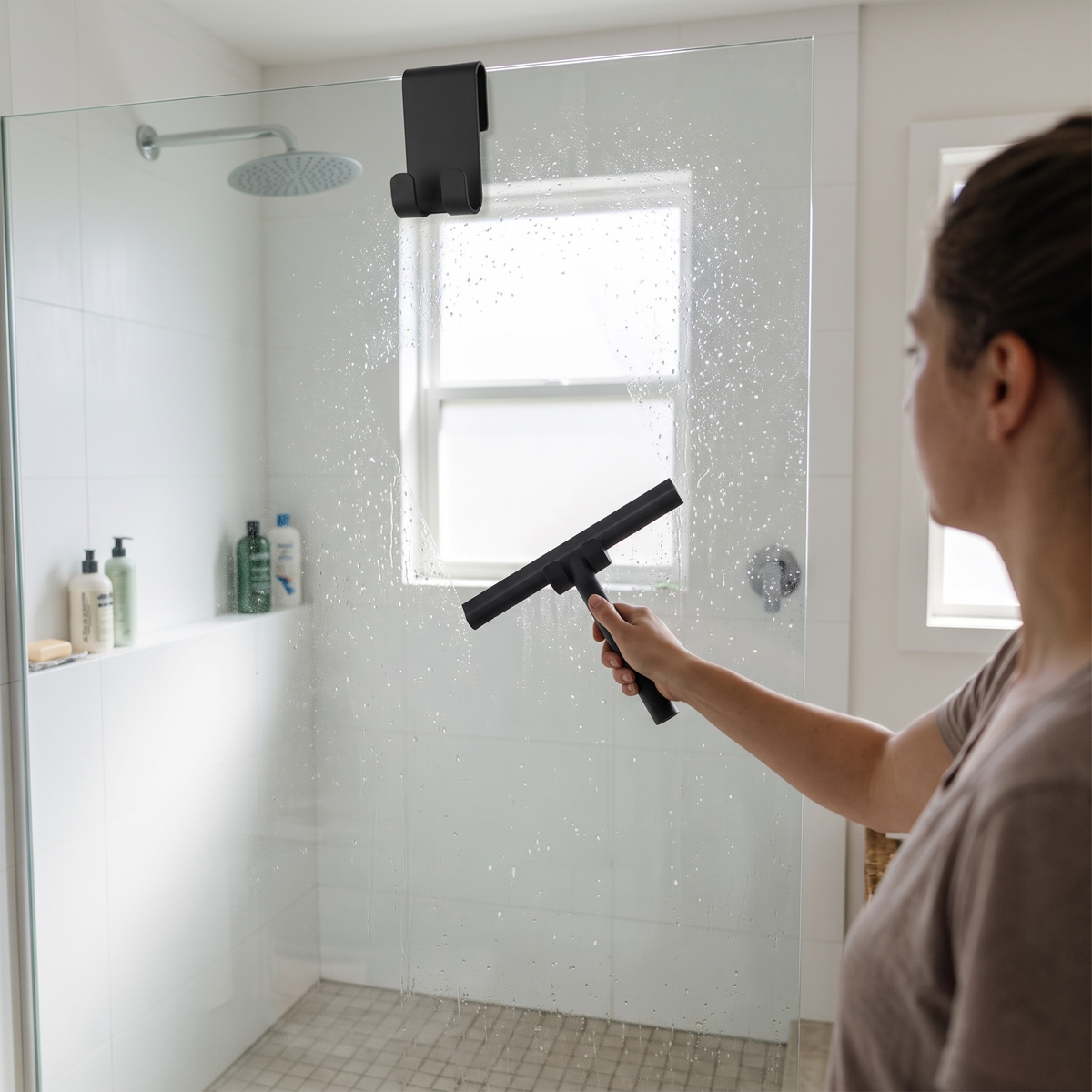 Modern Shower Squeegee in use