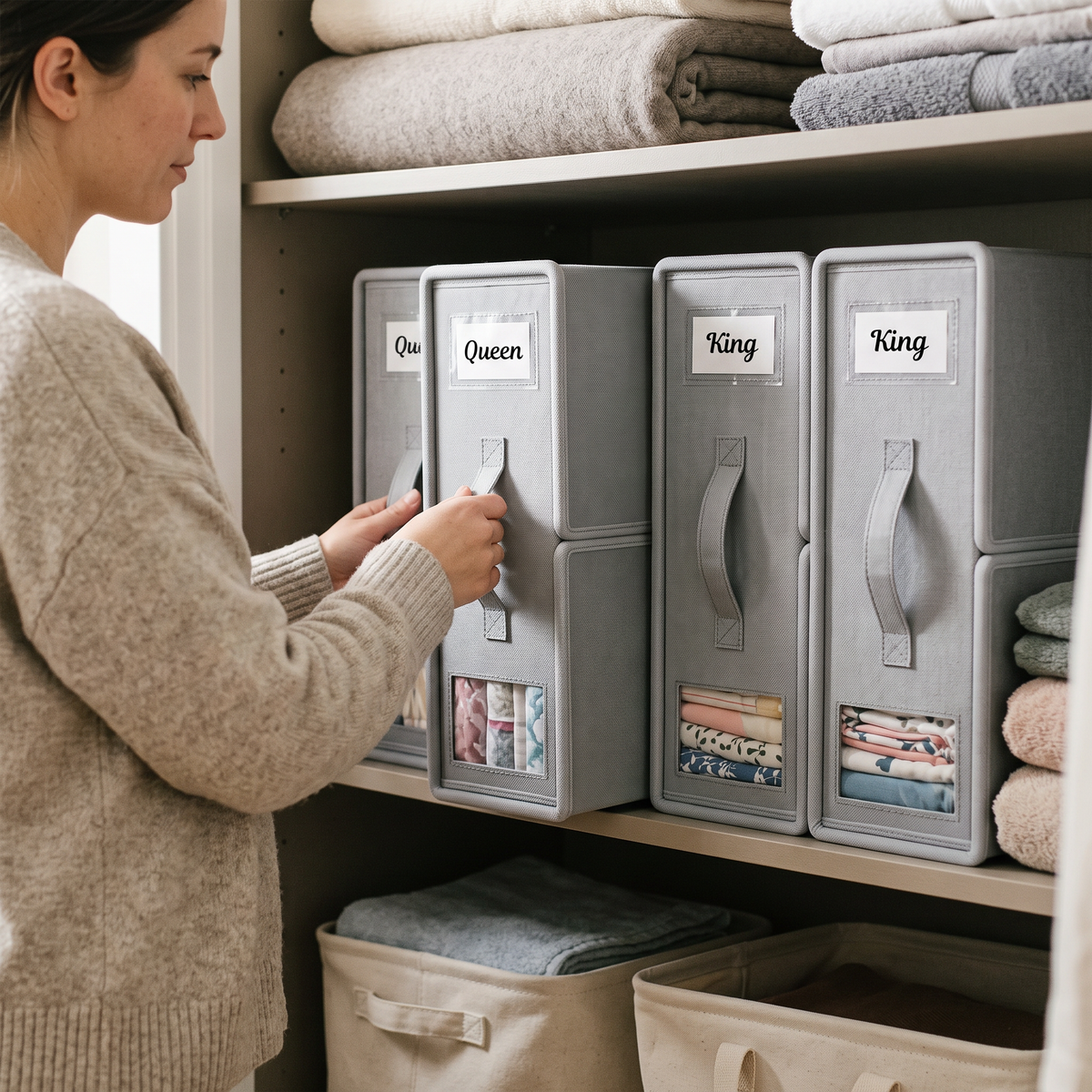 Foldable Fabric Window Zipper Storage Box in use