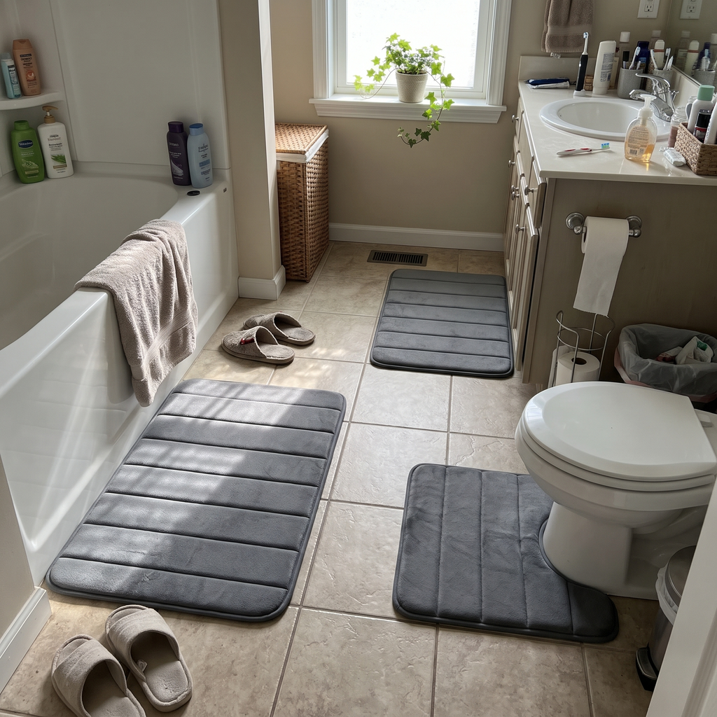 Memory Foam Bathroom Rug Set in use