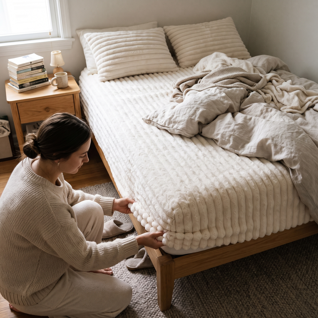Faux Fur Fitted Bed Sheet in use