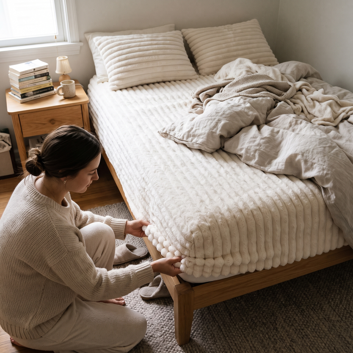 Faux Fur Fitted Bed Sheet in use