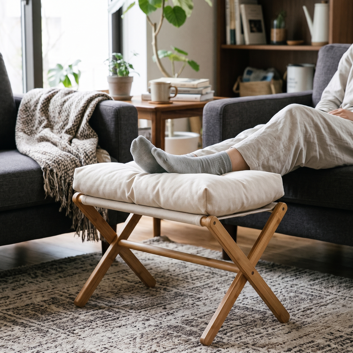 Wooden Footstool Bench lifestyle