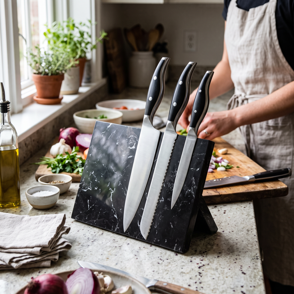 Marble Magnetic Knife Stand lifestyle