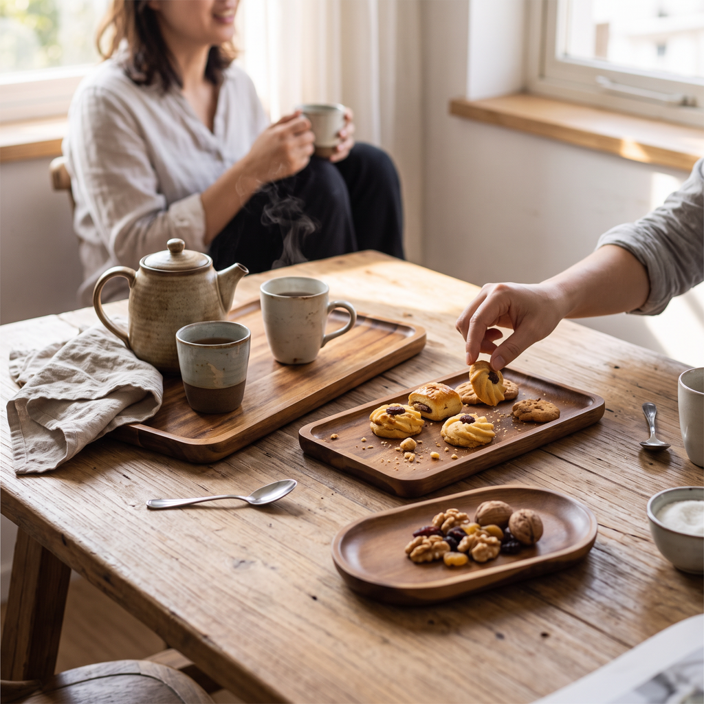 Wooden Serving Tray Set lifestyle