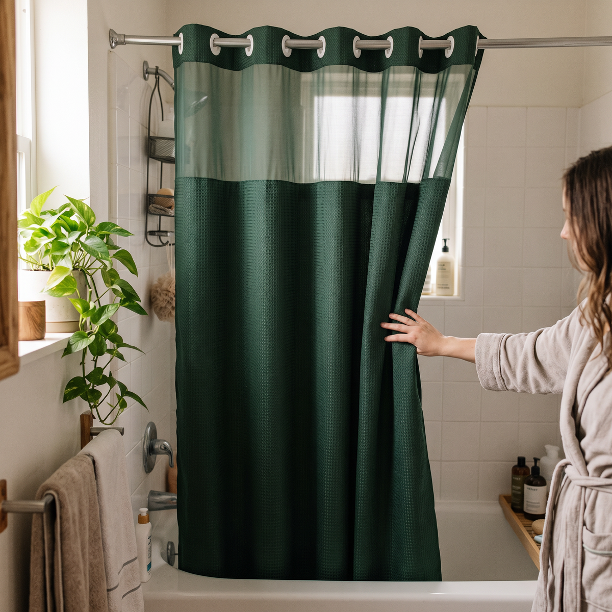 No Hook Shower Curtain lifestyle