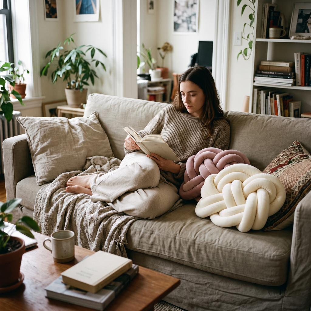 Velvet Knotted Pillow lifestyle