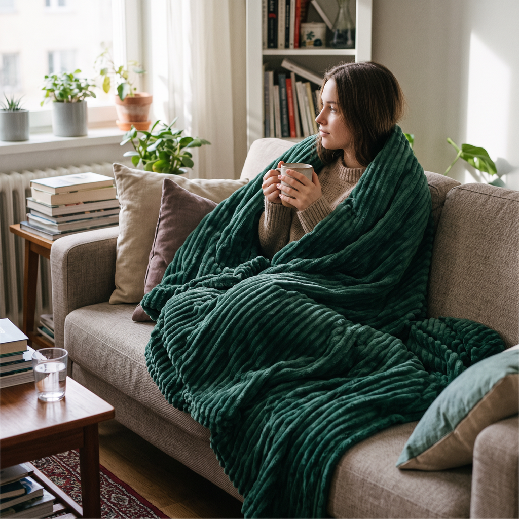 Ribbed Flannel Blanket lifestyle
