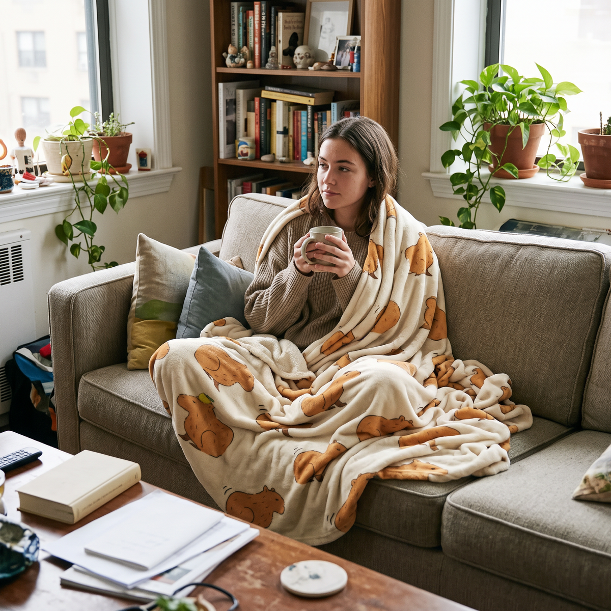 Capybara Flannel Blanket lifestyle