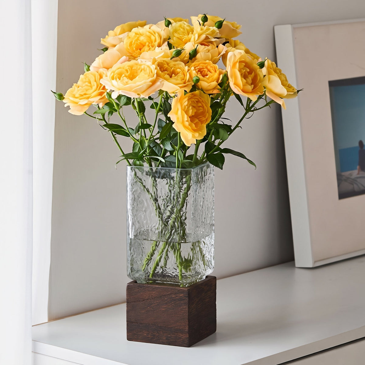 Square Wooden-Base Acrylic Vase