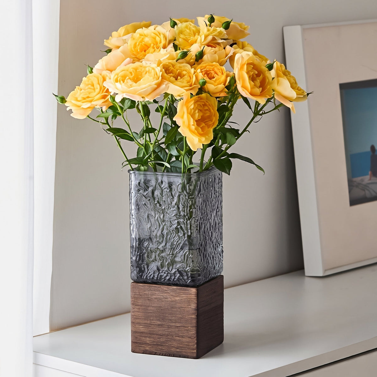 Square Wooden-Base Acrylic Vase