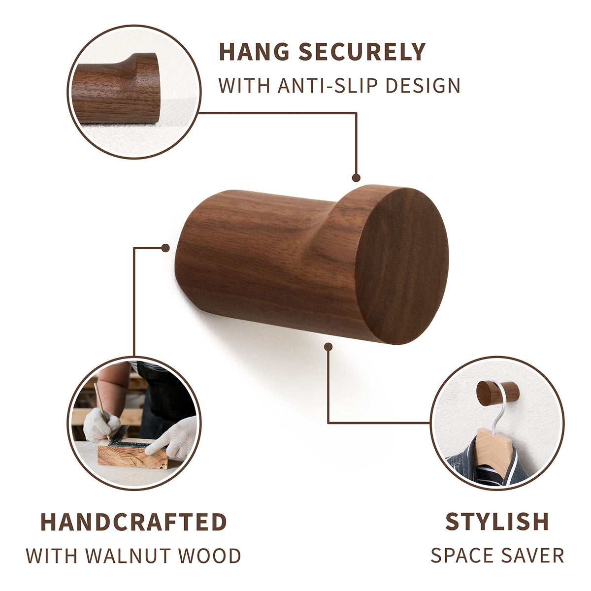 Minimalist Wood Hook (4 Pcs)