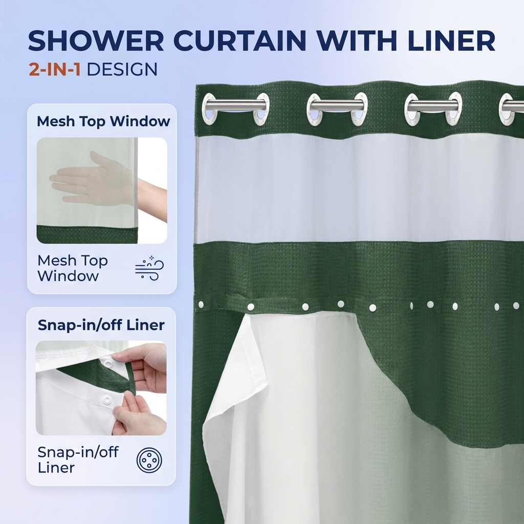 No Hook Shower Curtain