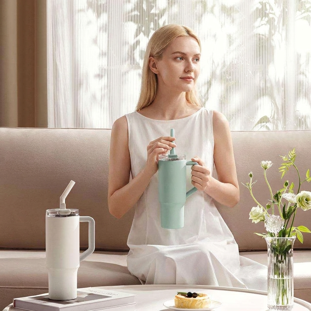 Tumbler with Handle and Straw