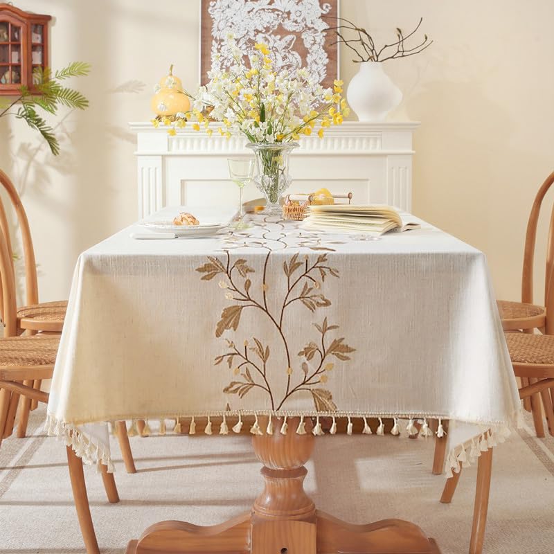 Linen Style Embroidered Tablecloth