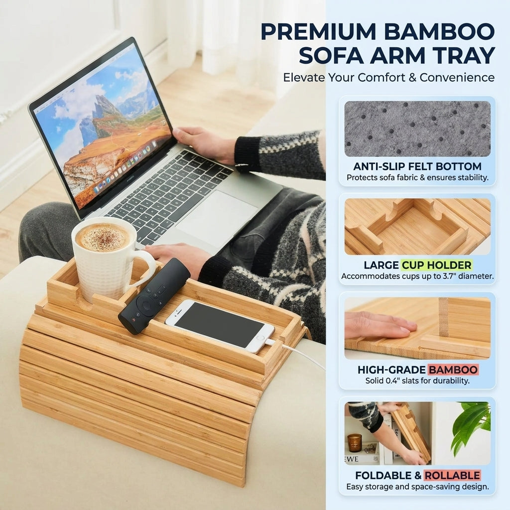 Bamboo Sofa Armrest Tray