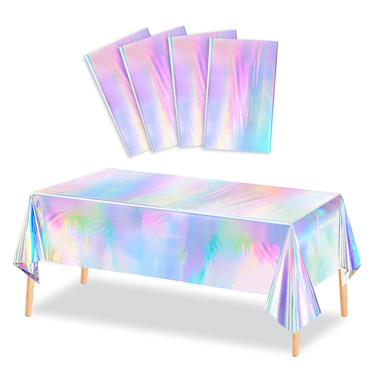 Holographic Rainbow Party Tablecloth (4 Pcs)