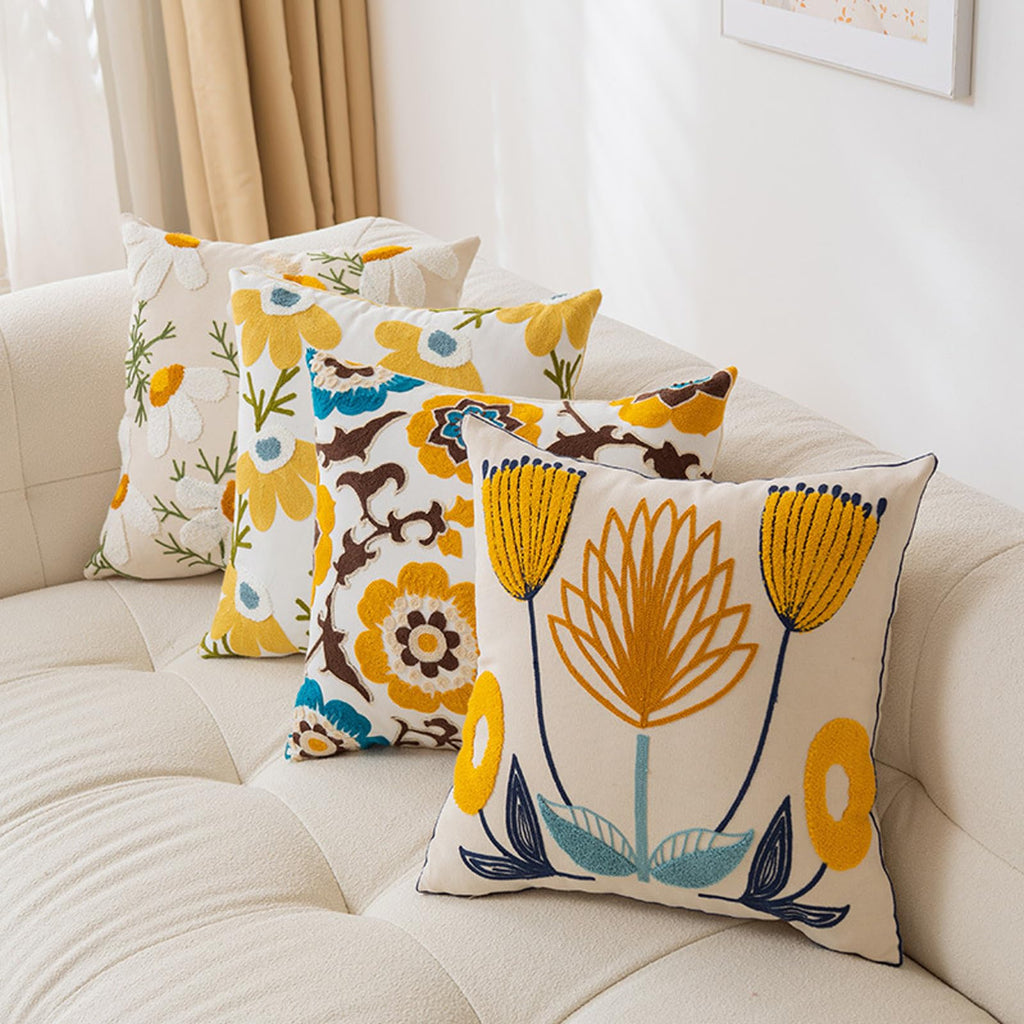 Embroidered Floral Throw Pillow Cover