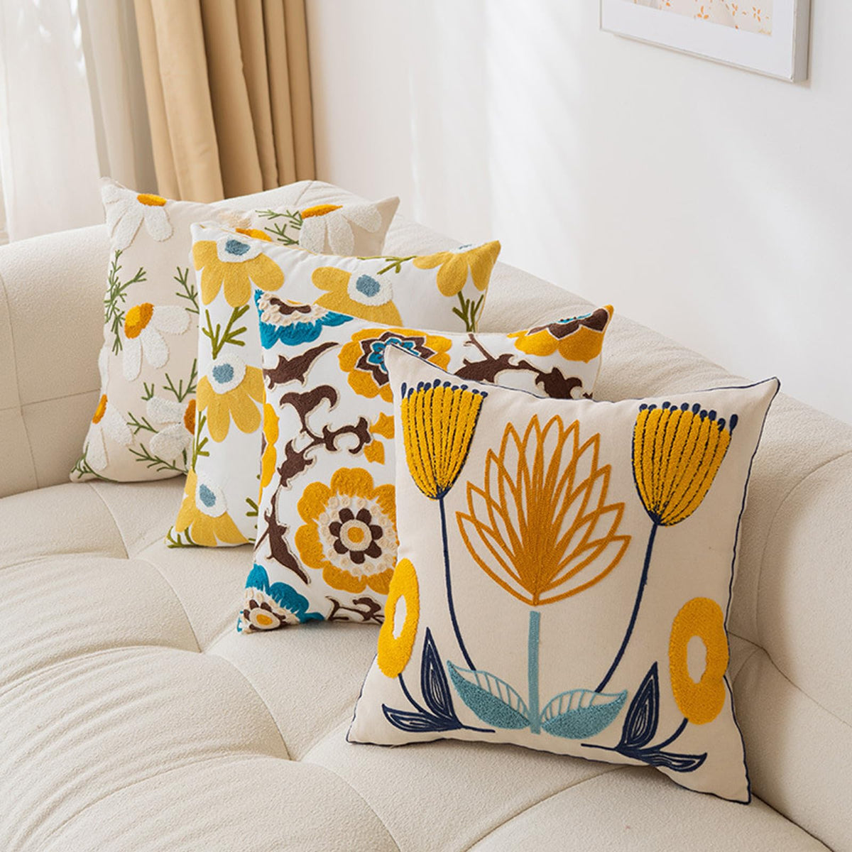 Embroidered Floral Throw Pillow Cover