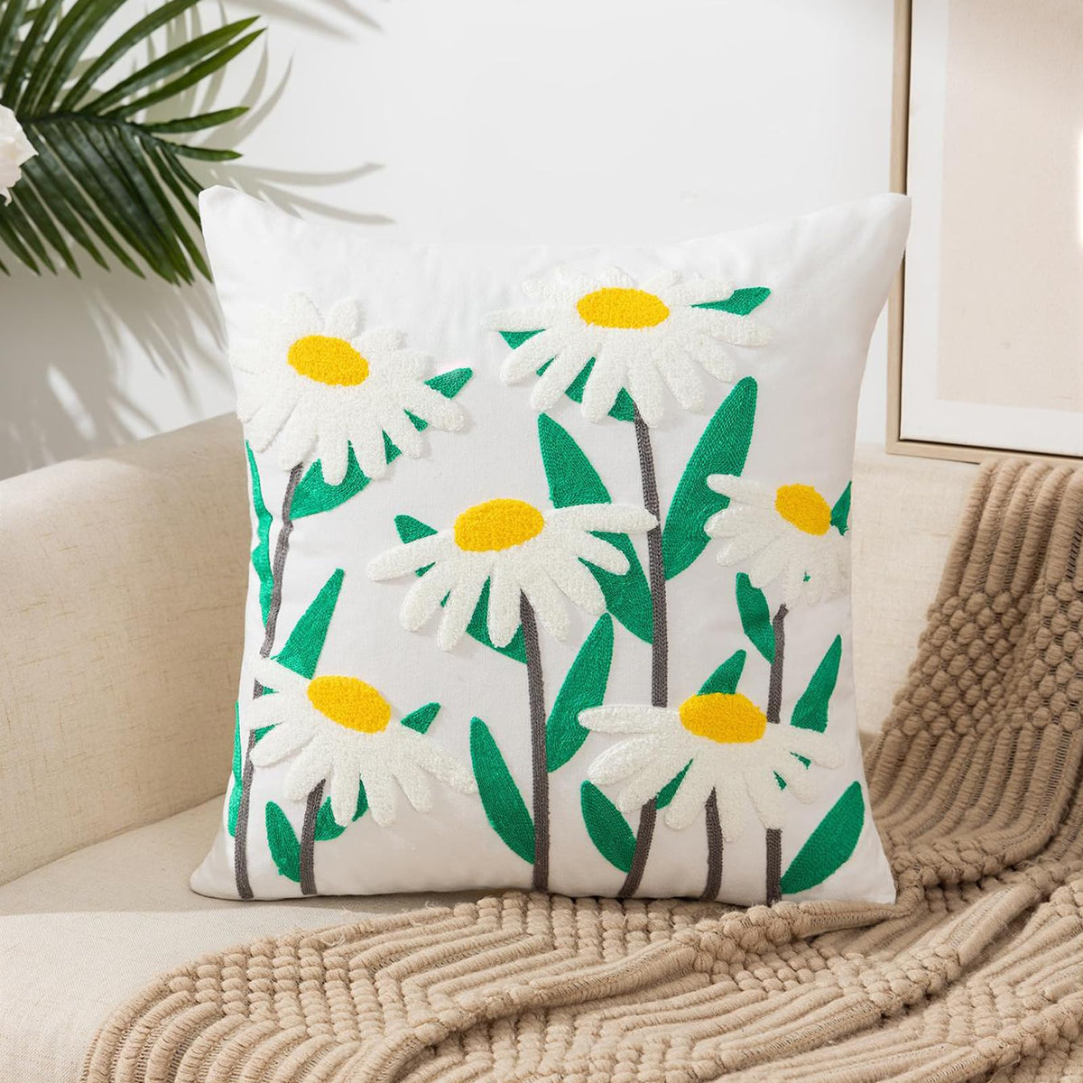 Embroidered Floral Throw Pillow Cover