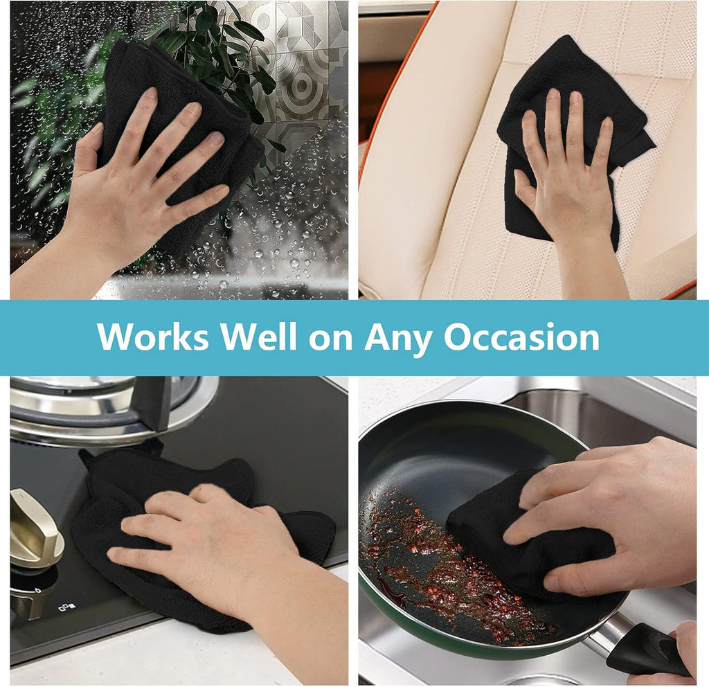 Black Microfiber Cleaning Cloth Set (50 Pcs)