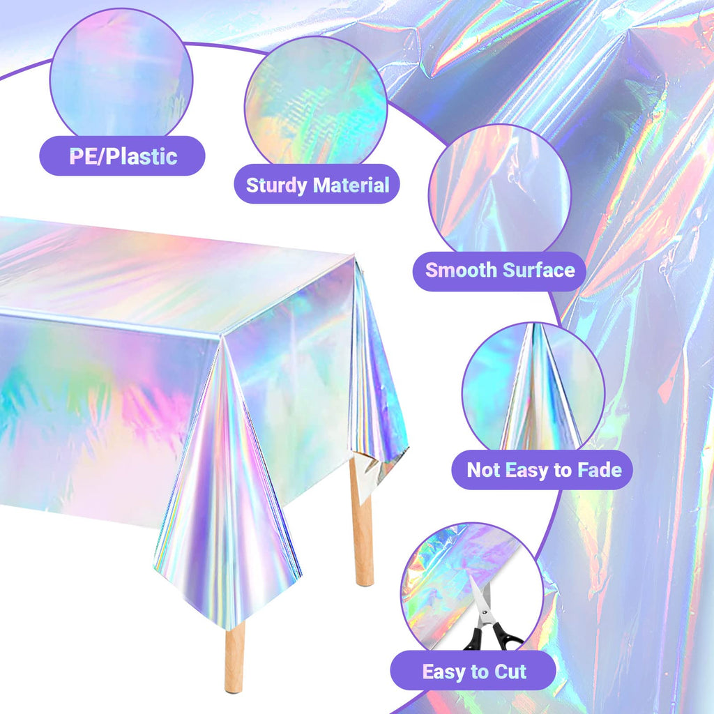 Holographic Rainbow Party Tablecloth (4 Pcs)