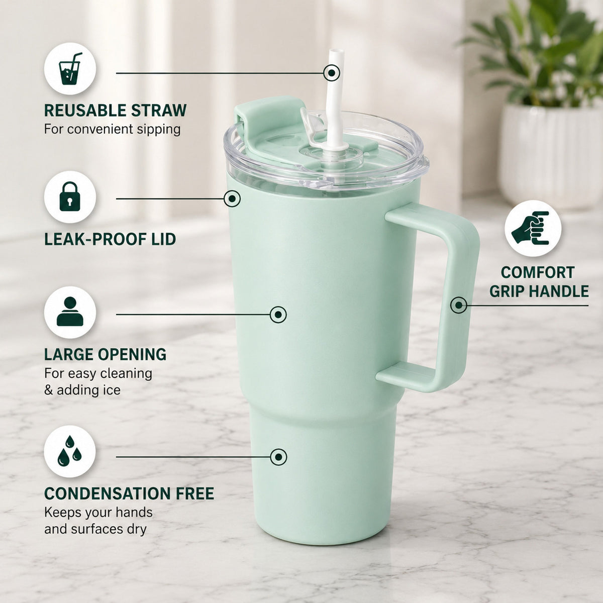 Tumbler with Handle and Straw