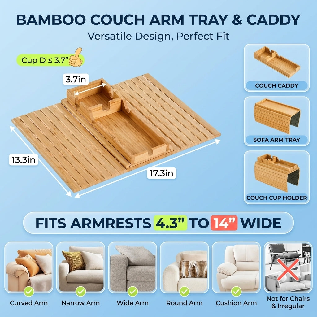 Bamboo Sofa Armrest Tray