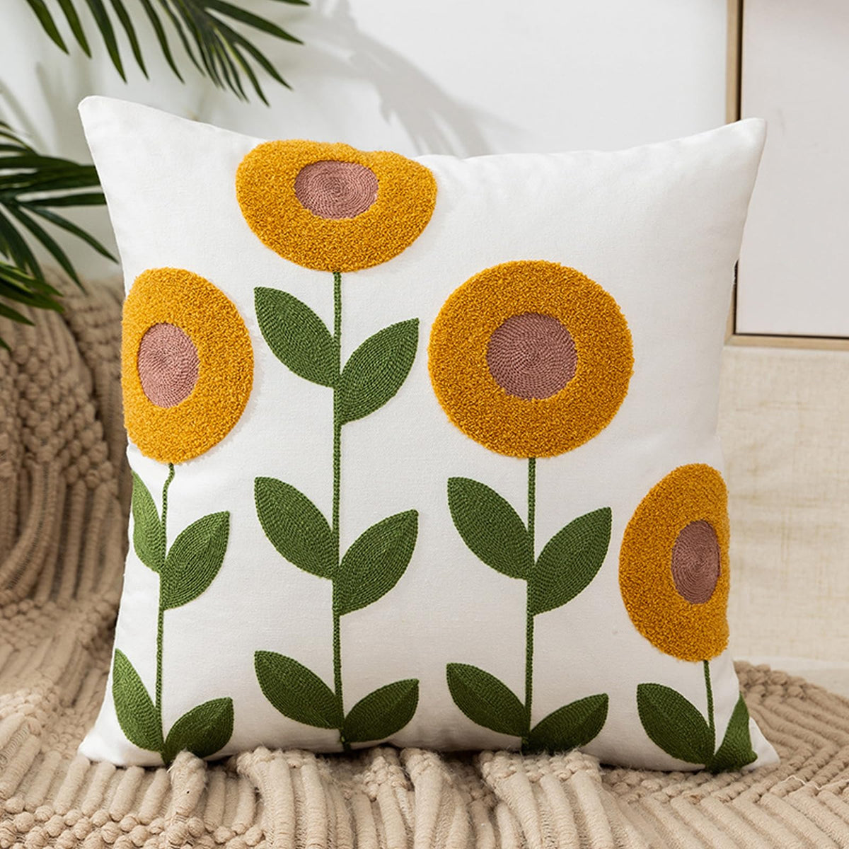 Embroidered Floral Throw Pillow Cover